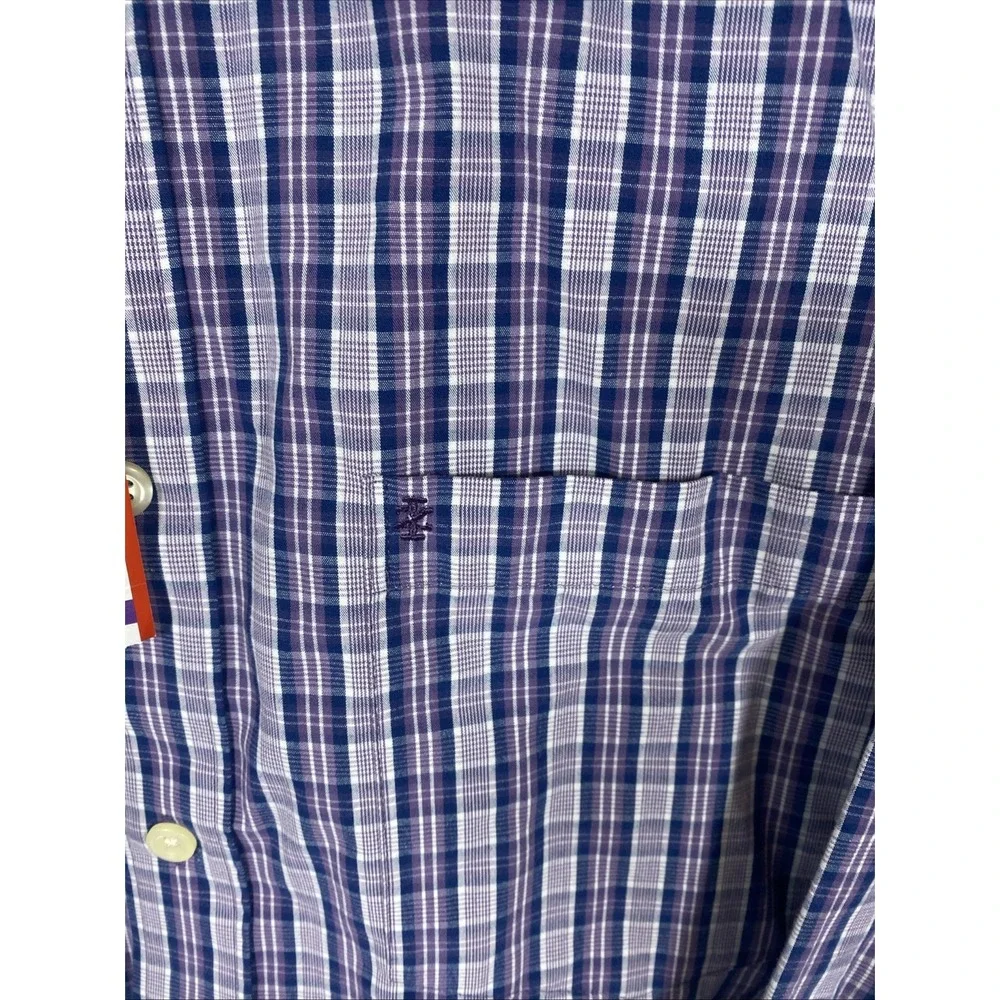 IZOD  Plaid LS Button up Shirt size 2XL Cotton Purple NWT‎ F1